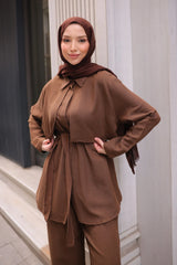 Kahverengi Bel Kuşaklı Takım