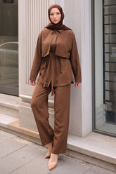 Kahverengi Bel Kuşaklı Takım