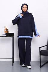 Lacivert Gömlek Garnili Scuba Sweat Takım