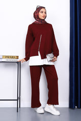 Bordo Fermuar Detaylı Takım