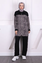 SİYAH GRİ Bel Büzgülü Modal Tunik Takım