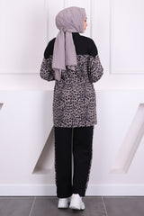 SİYAH GRİ Bel Büzgülü Modal Tunik Takım