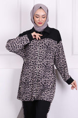 SİYAH GRİ Bel Büzgülü Modal Tunik Takım
