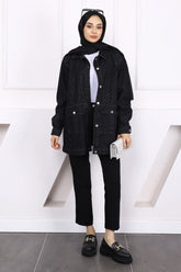 Siyah Taş İşlemeli Kot Ceket