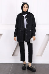 Siyah Taş İşlemeli Kot Ceket