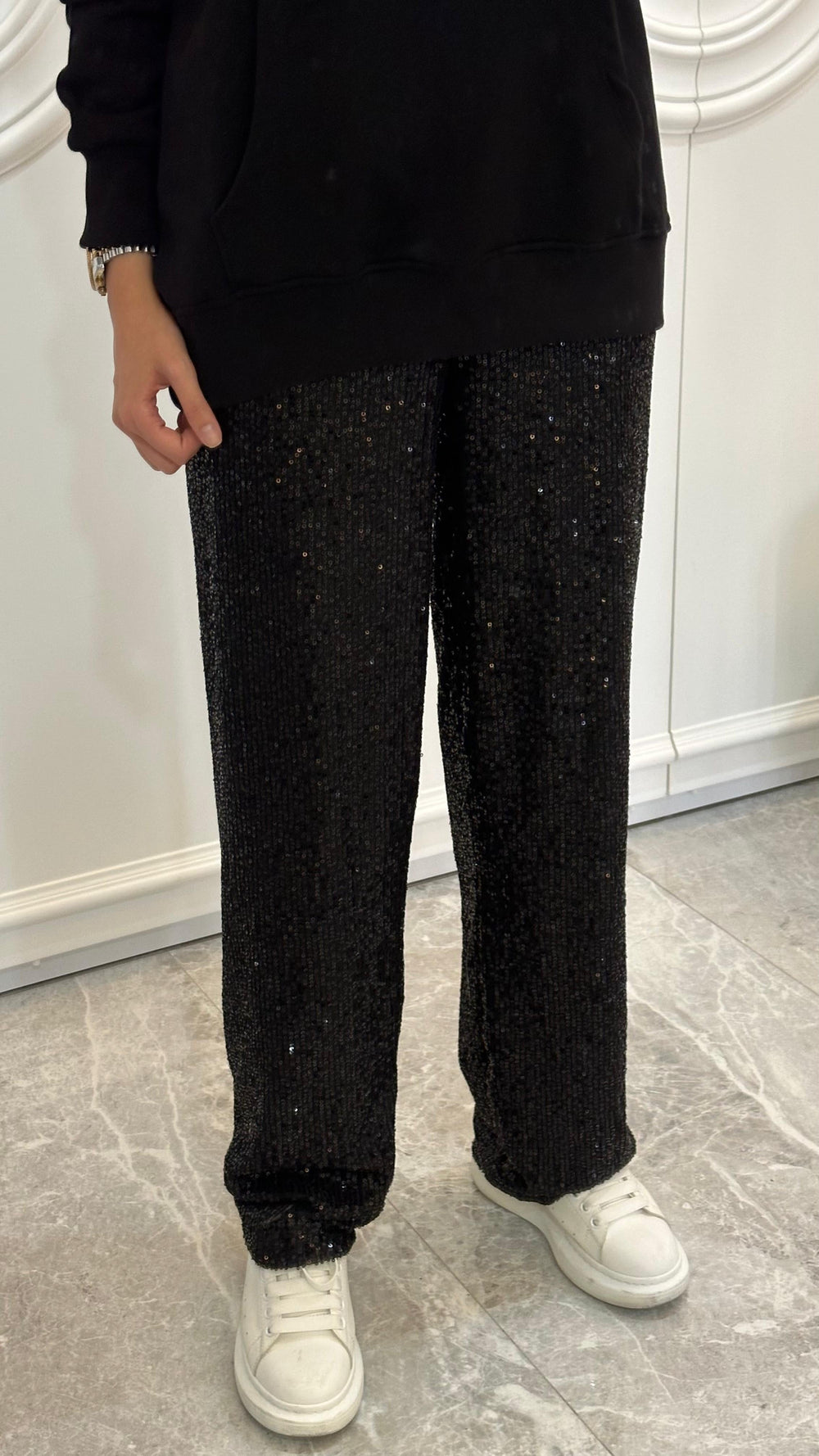 PAYETLI PANTOLON SIYAH - nuha collection