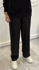 PAYETLI PANTOLON SIYAH - nuha collection