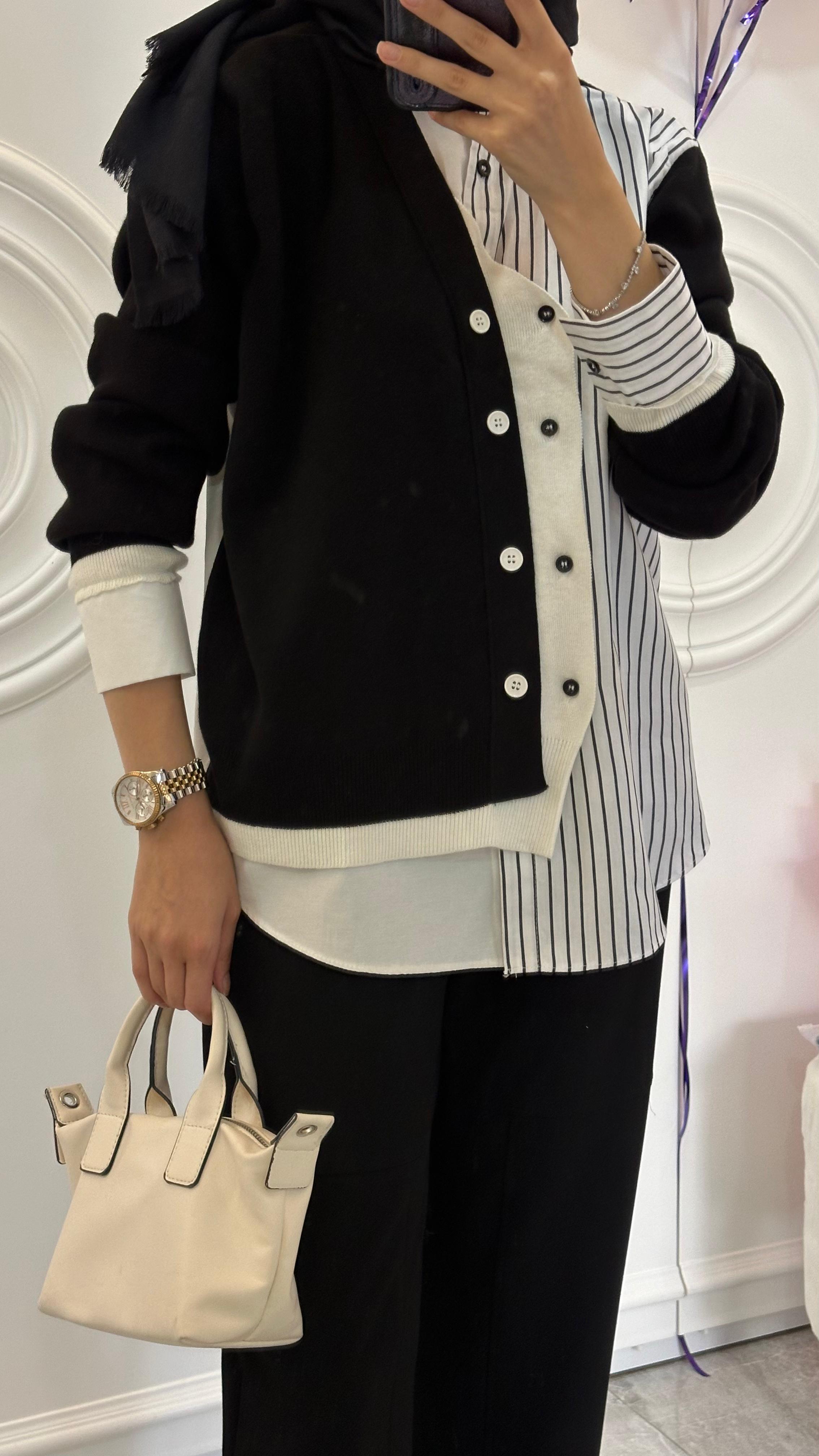 SIYAH CIZGI DETAY GOMLEK HIRKA - nuha collection