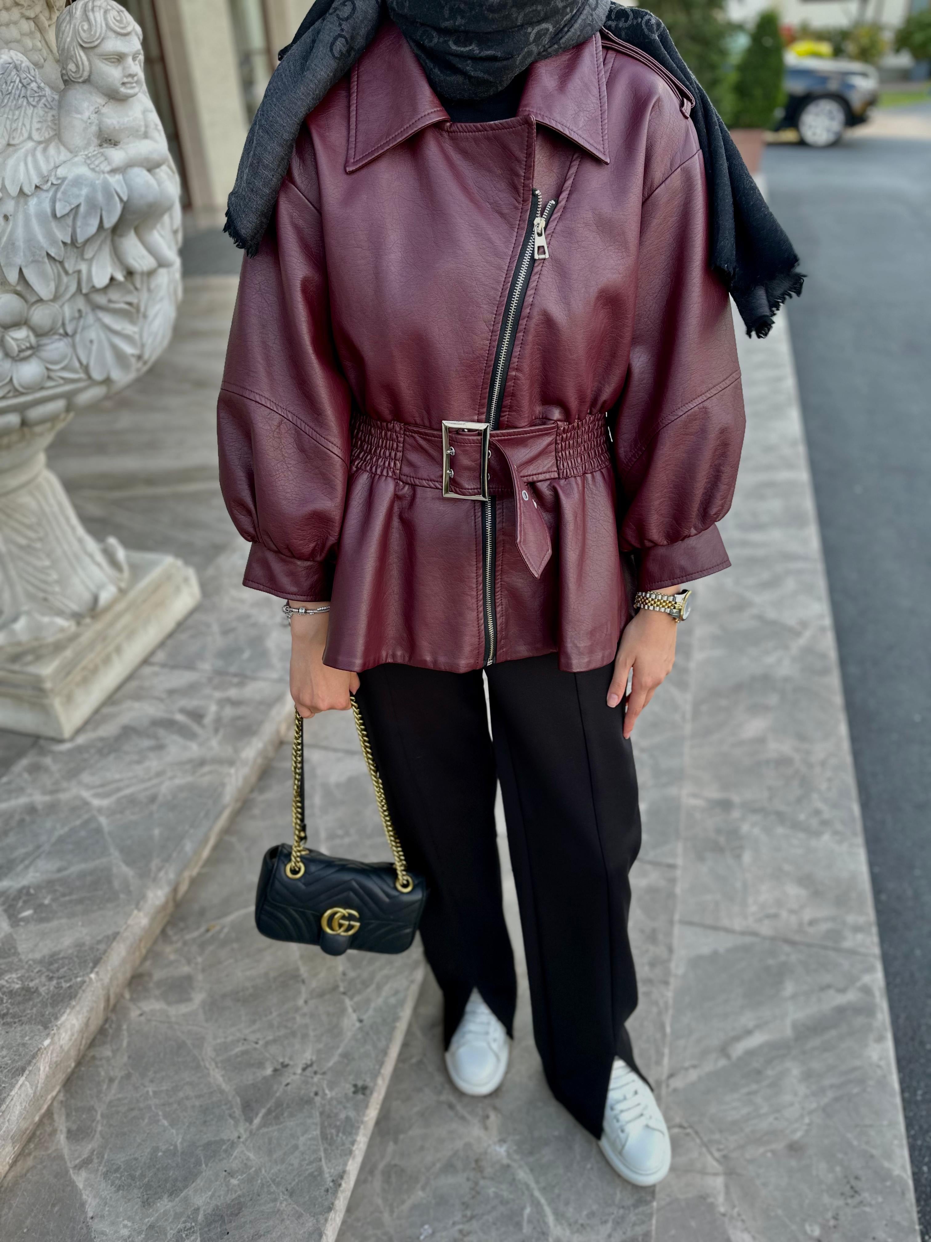 TASARIM DERI BORDO CEKET - nuha collection