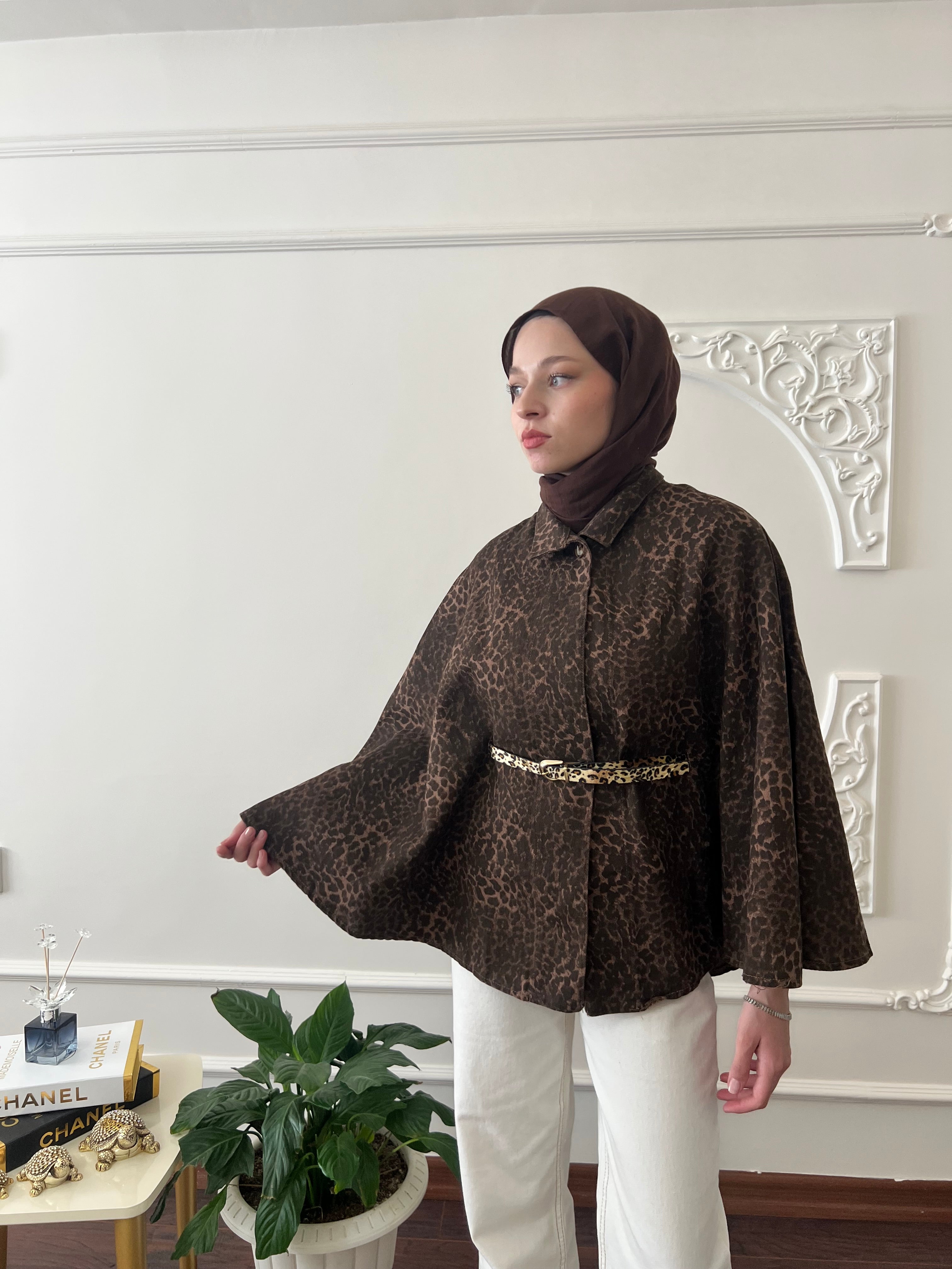 Kahverengi Leopar Desenli Bel Kemerli Panço