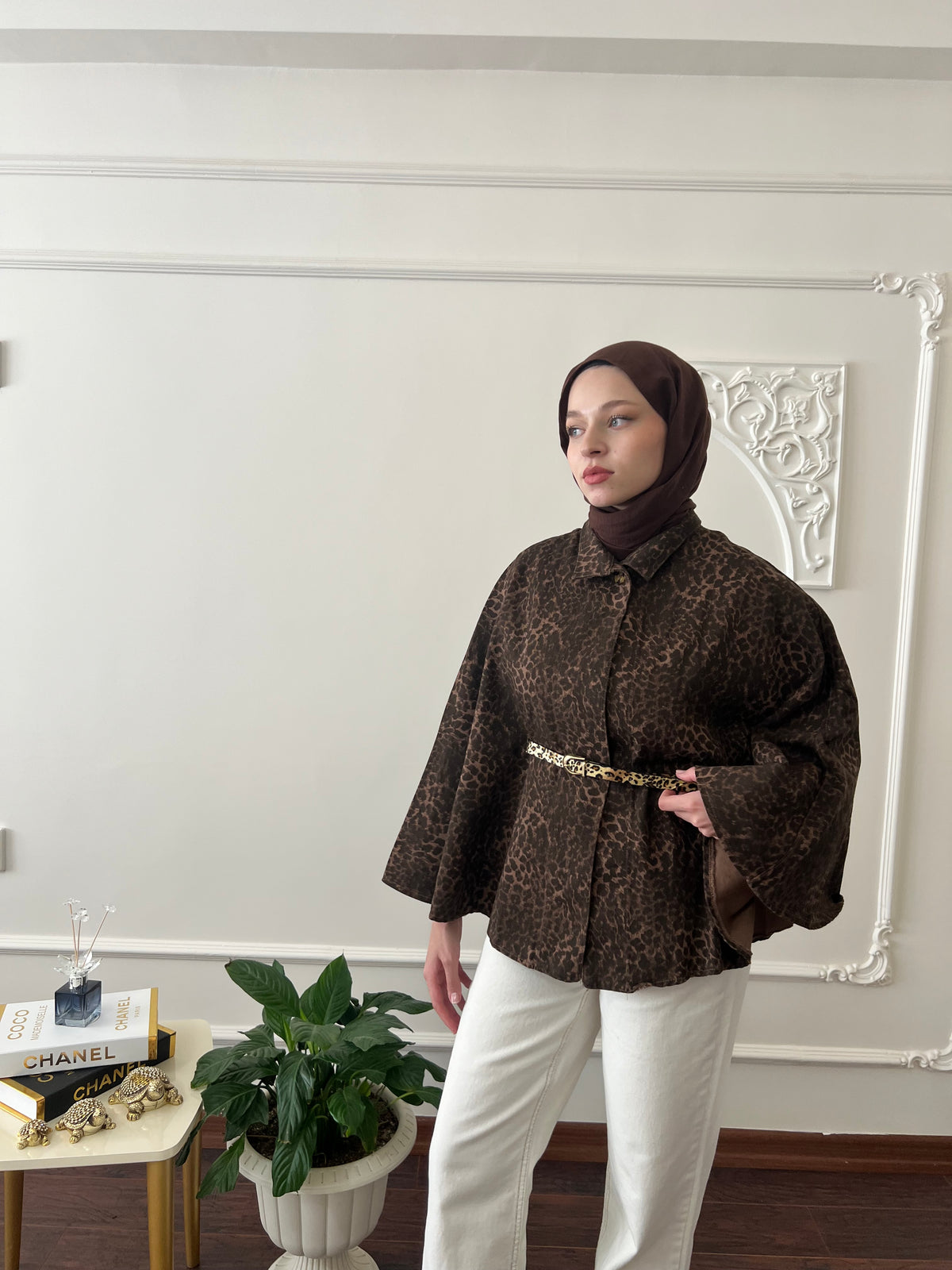 Kahverengi Leopar Desenli Bel Kemerli Panço