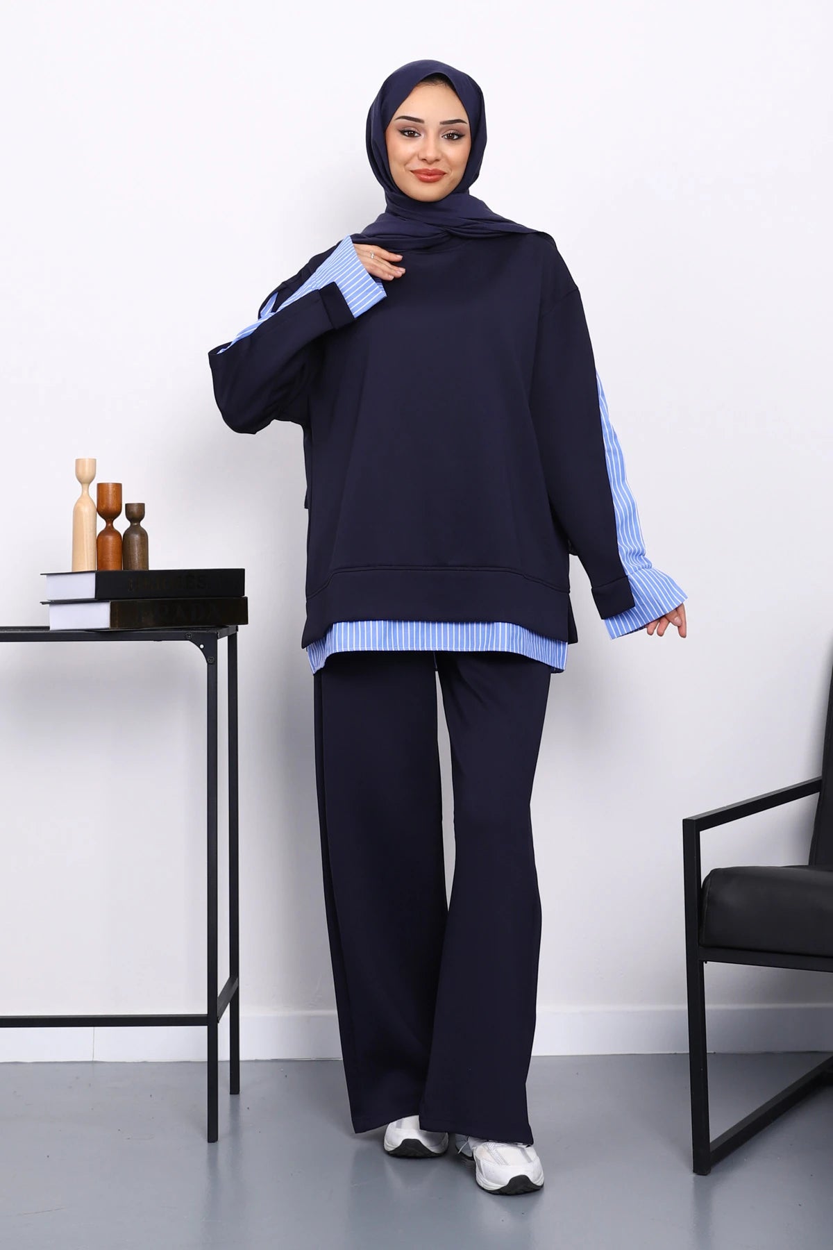 Lacivert Gömlek Garnili Scuba Sweat Takım