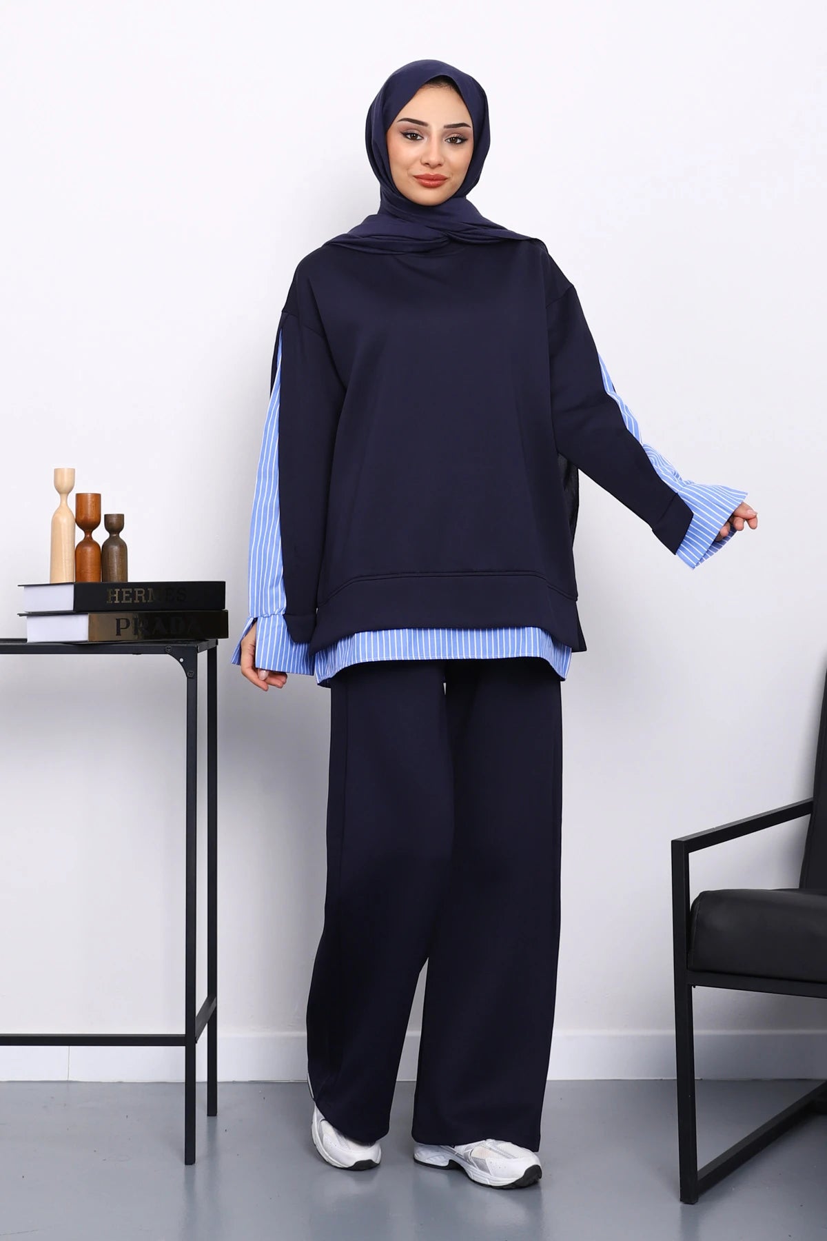 Lacivert Gömlek Garnili Scuba Sweat Takım