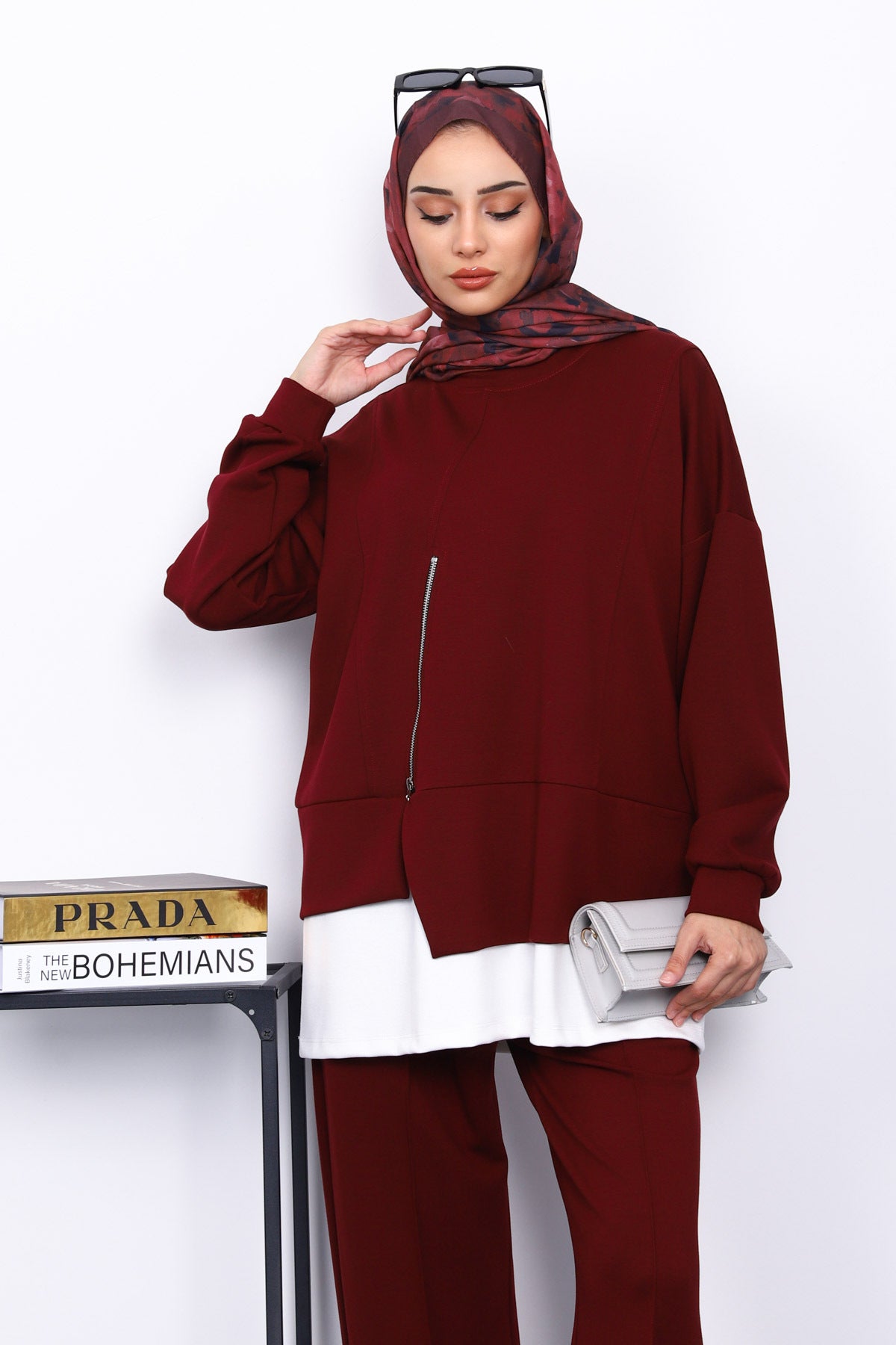 Bordo Fermuar Detaylı Takım