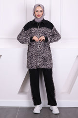 SİYAH GRİ Bel Büzgülü Modal Tunik Takım