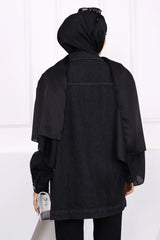 Siyah Taş İşlemeli Kot Ceket