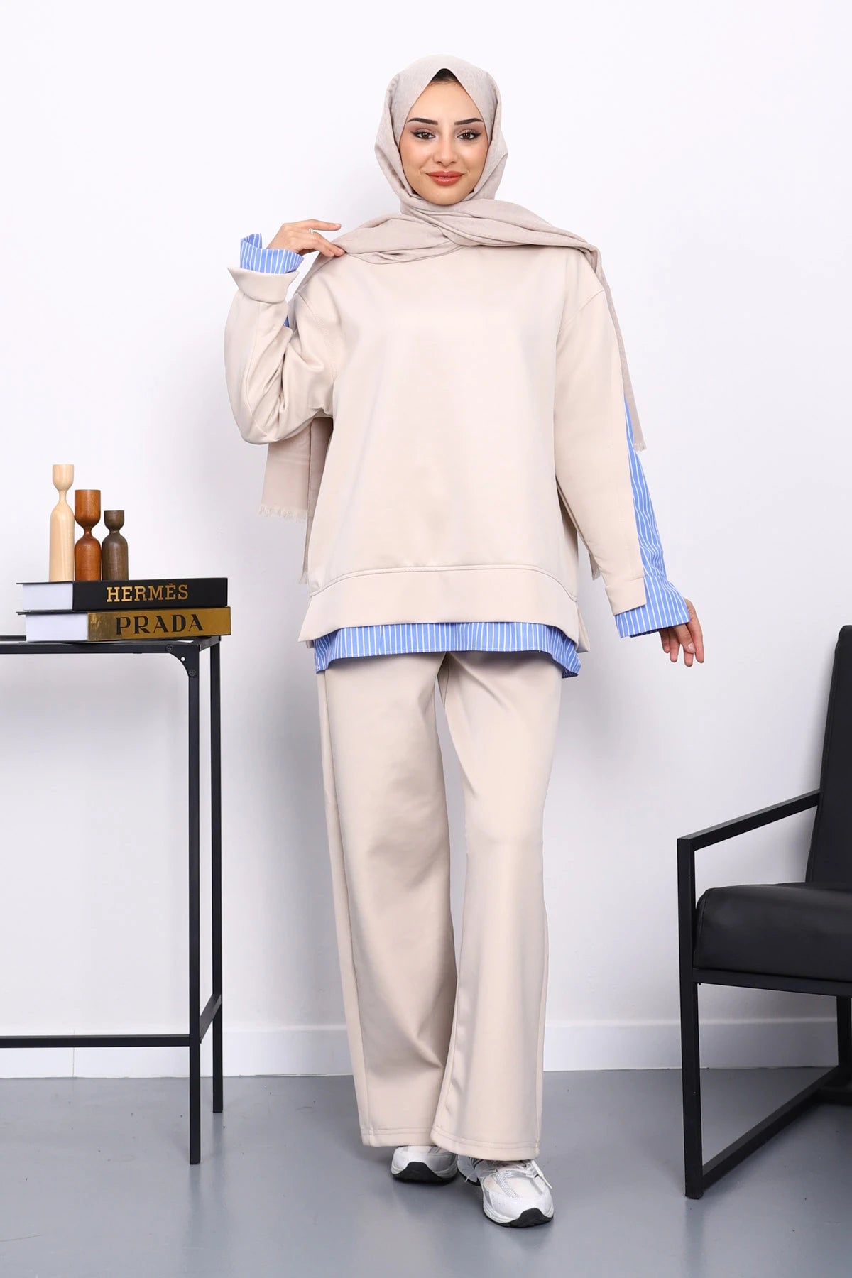 Taş Gömlek Garnili Scuba Sweat Takım